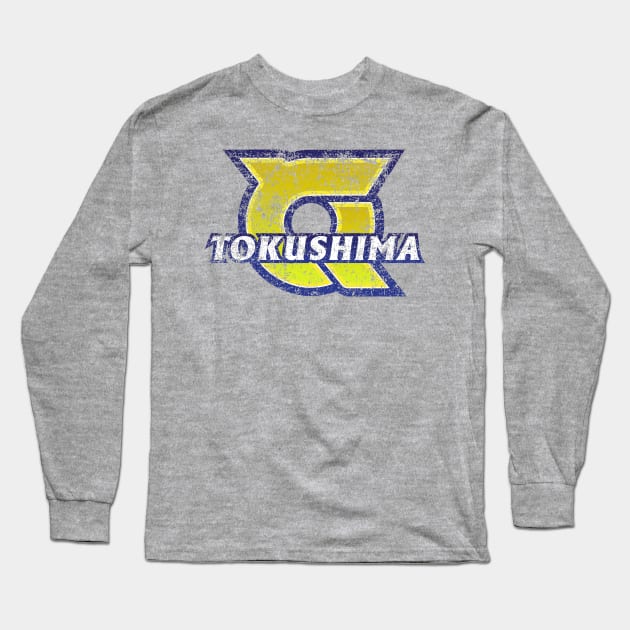 Tokushima Prefecture Japanese Symbol Distressed Long Sleeve T-Shirt by PsychicCat